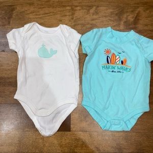 2 onesies with no pants snap bottom short sleeves 0-3 months whale and wave